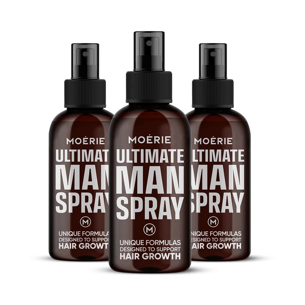 Three bottles of Moerie Ultimate Man Spray